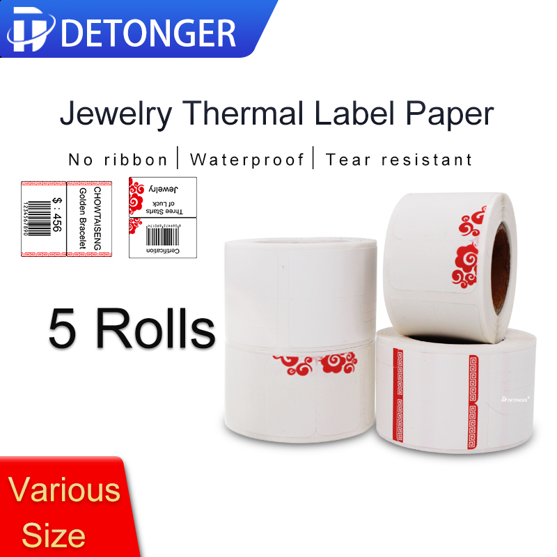 Sticker Label Template - DETONGER Thermo-Schmucketikettenpapier, 5 Rollen, wasserfest, ölbeständig,