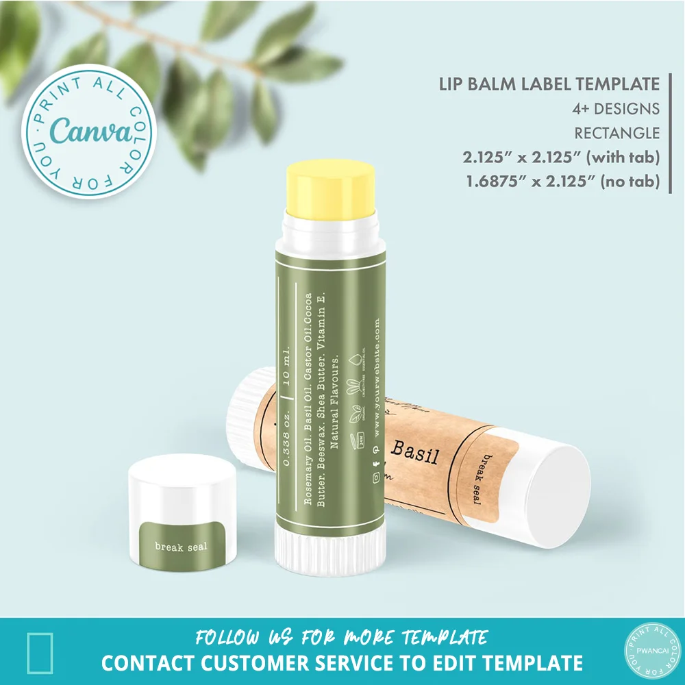 Sticker Label Template - Minimalistische, botanische Lippenbalsam-Etikettenvorlage, bearbeitbares, druckbares Blumen-Lippenstift-Design